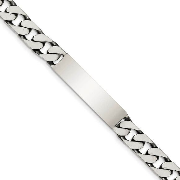 Men's 9mm Antiqued Sterling Silver Curb I.D. Bracelet 7.5 Inch